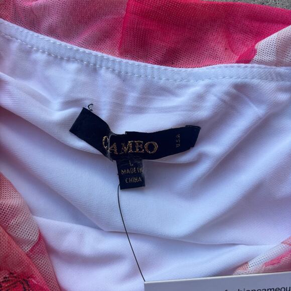 Cameo Ruched Mesh One Shoulder Maxi Dress Women's L Fuschia Floral Print - Picture 8 of 12